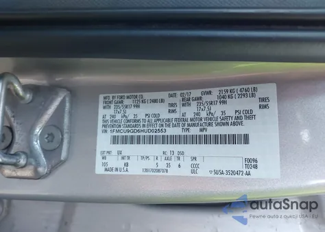 2017 Ford Escape Se from USA, damaged, VIN 1FMCU9GD6HUD02553